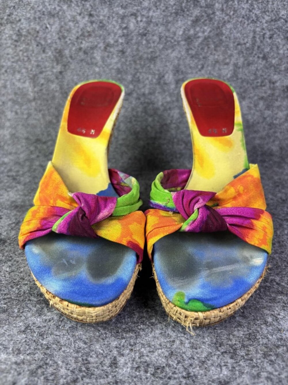 Stuart Weitzman Sandals Womens Size 6.5 Multicolor Tie Dye Espadrille Bow Heels